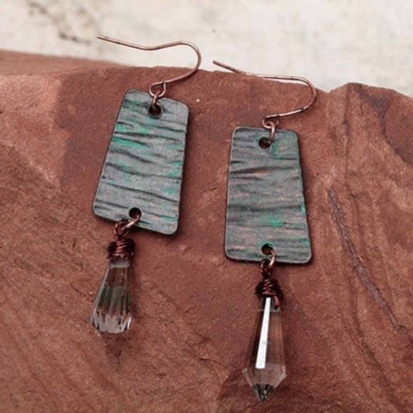 Fall Waterdrop Crystal Patina Earrings - Picture 5 of 7